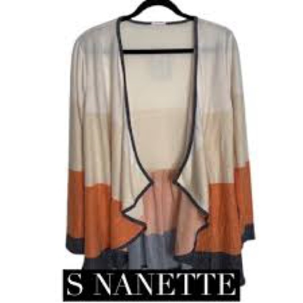 LuLaRoe Nannette Cream Orange Gray Cardigan Sweater Overlay Size Small or Large